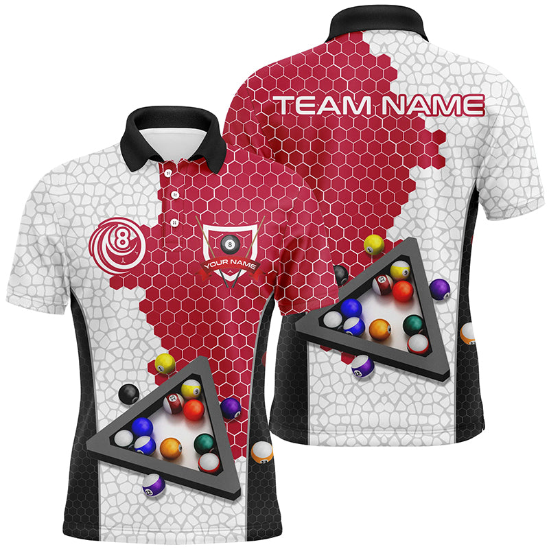 Personalized Billiards Balls Men Billiard Shirts, Custom Team Name Billiard Pool Shirts |Red TDM1554