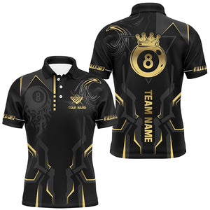 Customized 8 Ball Pool Crown Men Billiard Shirts, Gold And Black Billiard Team Shirts, Pool Jerseys TDM2645