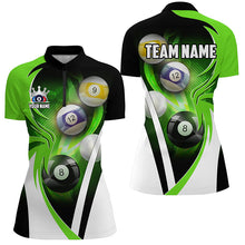 Load image into Gallery viewer, Personalized Billiard Tournament Shirts For Women Custom Team Name Billiard Balls Pool Jerseys |Green TDM2889