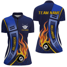 Load image into Gallery viewer, Blue 8 Ball Flame Fire Women Billiard Shirts Custom Billiard League Pool Jerseys For Team Pooler TDM2896