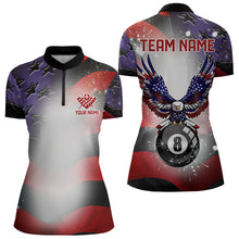 Load image into Gallery viewer, Glowing American Flag Eagle 8 Ball Pool Billiard Shirts For Women Custom Patriotic Billiard Jerseys TDM3360