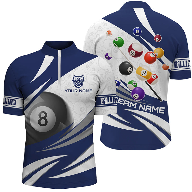 3D 8 Ball Pool Billiard Balls Custom Men Quarter-Zip Shirts Custom Blue Billiard Jerseys TDM1170