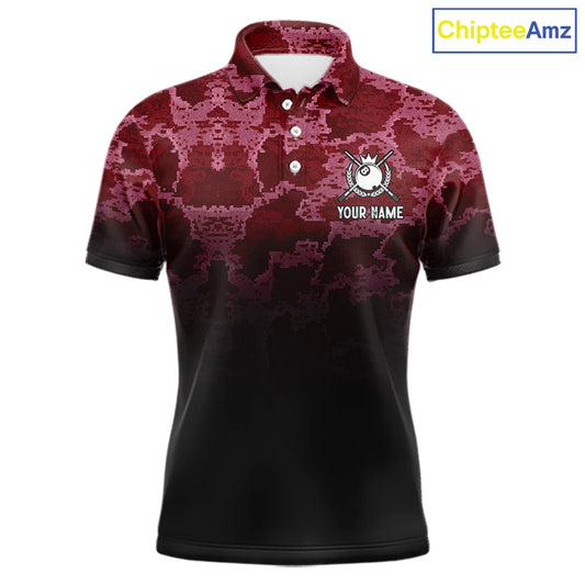 Black And Red Camo US Flag 8 Ball Billiard Shirt For Men Custom Pool Team Jersey Polo & 1/4 Zip TDM5994