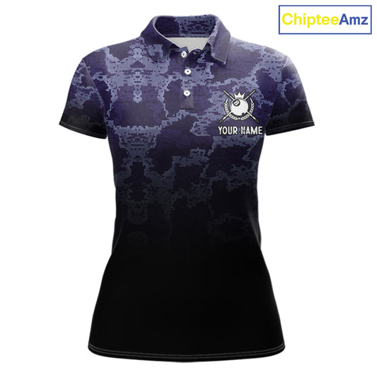 Black And Purple Camo US Flag 8 Ball Billiard Shirt For Women Custom Pool Team Jersey Polo & 1/4 Zip TDM5995