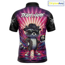 Load image into Gallery viewer, Funny Raccoon 8 Ball Billiard Shirt For Men Custom Pink Graffiti Pool Jersey Team Polo &amp; 1/4 Zip TDM5998