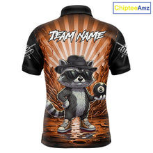 Load image into Gallery viewer, Funny Raccoon 8 Ball Billiard Shirt For Men Custom Orange Graffiti Pool Jersey Team Polo &amp; 1/4 Zip TDM5999