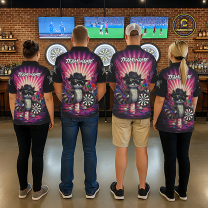 Pink Funny Raccoon Neon Graffiti Darts Shirt For Women Custom Darts Jersey Team Polo & 1/4 Zip TDM6000