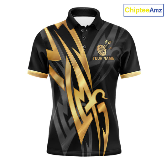 Black And Gold Dartboard Crown Dart Shirts For Men Custom Tribal Dart Jersey Team Polo & 1/4 Zip TDM6228