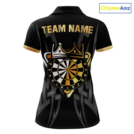 Black And Gold Dartboard Crown Dart Shirts For Women Custom Tribal Dart Jersey Team Polo & 1/4 Zip TDM6228
