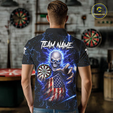 Load image into Gallery viewer, Blue Lightning US Flag Skull Darts Shirt For Men Custom Darts Jersey Team Polo &amp; Quarter Zip TDM6231