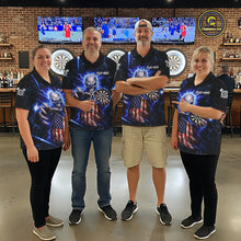 Load image into Gallery viewer, Blue Lightning US Flag Skull Darts Shirt For Men Custom Darts Jersey Team Polo &amp; Quarter Zip TDM6231