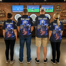 Load image into Gallery viewer, Blue Lightning US Flag Skull Darts Shirt For Men Custom Darts Jersey Team Polo &amp; Quarter Zip TDM6231
