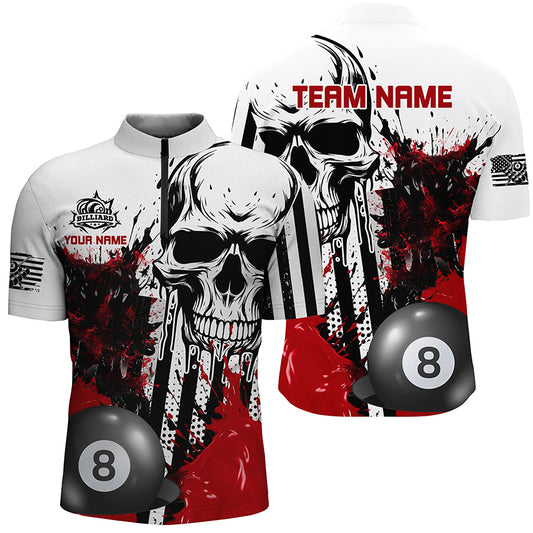 Personalized Red Grunge Skull Billiards Shirts For Men Custom Retro Billiard Team Jerseys Attire TDM1564