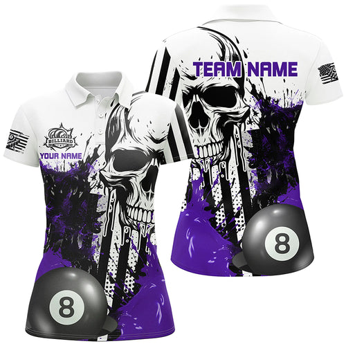 Personalized Purple Grunge Skull Billiards Shirts For Women Custom Retro Billiard Team Jerseys Attire TDM1565