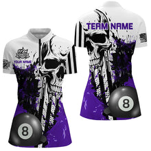 Load image into Gallery viewer, Personalized Purple Grunge Skull Billiards Shirts For Women Custom Retro Billiard Team Jerseys Attire TDM1565