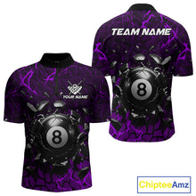 Load image into Gallery viewer, Purple crack 8 ball billiard quarter zip shirt for men designed for competitive tournaments and team matches.