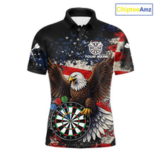 Load image into Gallery viewer, Grunge American Flag Eagle Darts Shirt For Men Custom Patriotic Darts Team Jersey Polo &amp; 1/4 Zip TDM6002