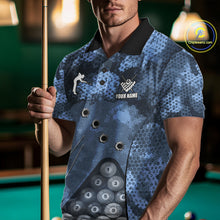 Load image into Gallery viewer, Blue Camo 8 Ball Billiard Shirt For Men Custom Pool Team Shirt, Billiard Jersey Polo &amp; 1/4 Zip TDM6008
