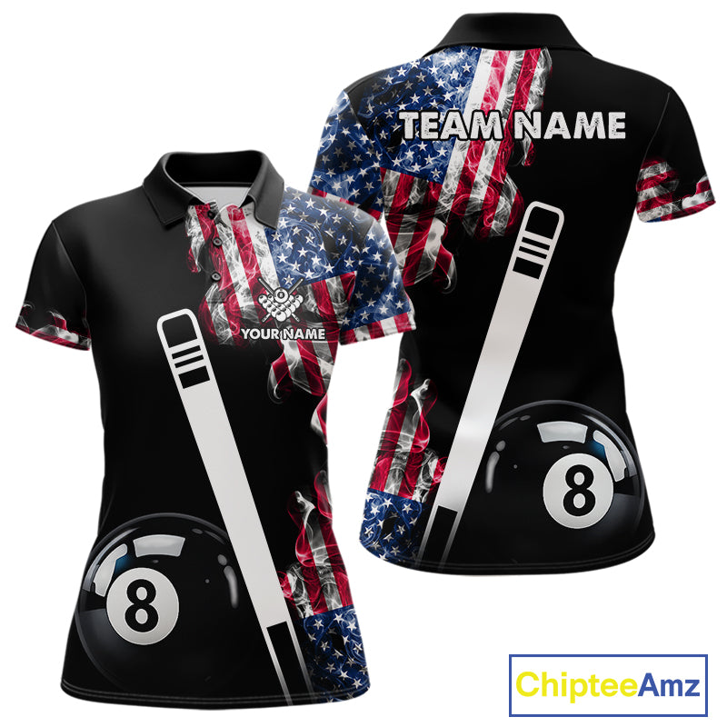 US Flag Smoke 8 Ball Billiard Shirt For Women Custom Patriotic Pool Team Jersey Polo & 1/4 Zip TDM6010
