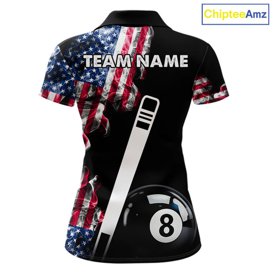 US Flag Smoke 8 Ball Billiard Shirt For Women Custom Patriotic Pool Team Jersey Polo & 1/4 Zip TDM6010