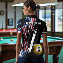 Load image into Gallery viewer, US Flag Smoke 8 Ball 9 Ball Billiard Shirt For Women Custom Patriotic Pool Team Jersey Polo, 1/4 Zip TDM6011
