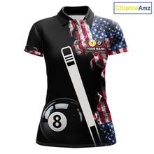 Load image into Gallery viewer, US Flag Smoke 8 Ball 9 Ball Billiard Shirt For Women Custom Patriotic Pool Team Jersey Polo, 1/4 Zip TDM6011