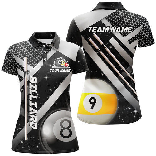 Personalized Black Jerseys Billiard 8 Ball & 9 Ball Women Polo Shirts Custom Unique Billiard Uniform TDM1370