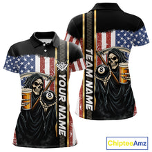 Load image into Gallery viewer, Grim Reaper With Beer Custom 8 Ball Billiard Shirt For Women, US Flag Pool Team Jersey Polo, 1/4 Zip TDM6247