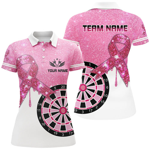 Pink Glitter Ribbon Dartboard Breast Cancer Awareness Darts Shirts For Women Custom Darts Jersey TDM1579