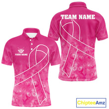Load image into Gallery viewer, Pink ribbon pool shirt for men with 8 ball design and awareness inspired team style.