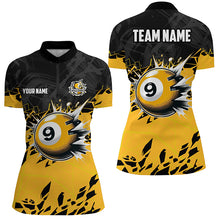 Load image into Gallery viewer, Funny Yellow Black 9 Ball Pool Crack Custom Billiard Shirts For Women, 9 Ball Billiard Jerseys TDM2416