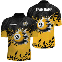 Load image into Gallery viewer, Funny Yellow Black 9 Ball Pool Crack Custom Billiard Shirts For Men, 9 Ball Billiard Jerseys TDM2416