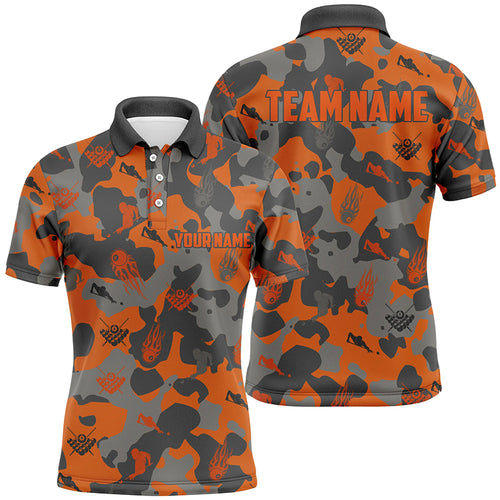 Personalized Orange Camouflage Billiard Men Polo Shirts Best Custom Billiard Team Outfit TDM0280