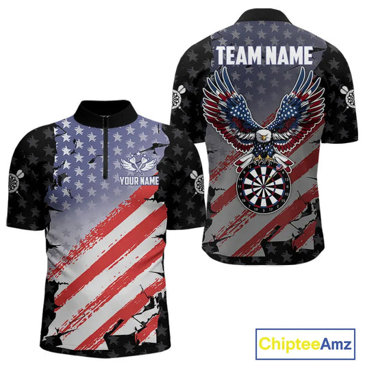 Personalized American Flag Eagle Darts Shirt For Men Custom Patriotic Darts Team Jersey Team TDM5149
