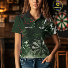 Load image into Gallery viewer, Green Geometric Darts Shirt With Pocket Option Custom Women's Darts Jersey TDM5361