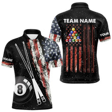 Load image into Gallery viewer, Retro Black Grunge American Flag 8 Ball Pool Men Billiard Shirts Custom Patriotic Billiard Jersey TDM3371