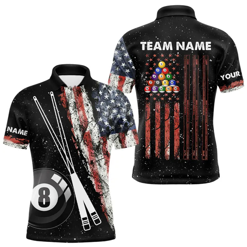 Retro Black Grunge American Flag 8 Ball Pool Men Billiard Shirts Custom Patriotic Billiard Jersey TDM3371