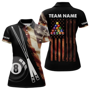 Retro Grunge American Flag 8 Ball Pool Billiard Shirt For Women Custom Patriotic Billiard Team Jersey TDM3372