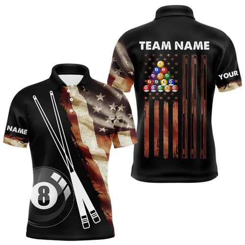 Retro Grunge American Flag 8 Ball Pool Billiard Shirt For Men Custom Patriotic Billiard Team Jersey TDM3372