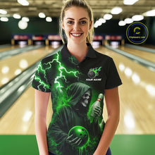 Load image into Gallery viewer, Green Grim Reaper Bowling Shirt For Women Custom Lightning Team League Bowling Jersey Polo, 1/4 Zip TDM5855
