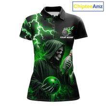 Load image into Gallery viewer, Green Grim Reaper Bowling Shirt For Women Custom Lightning Team League Bowling Jersey Polo, 1/4 Zip TDM5855
