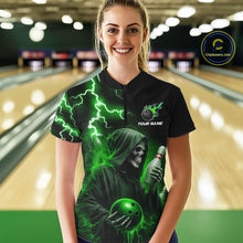 Load image into Gallery viewer, Green Grim Reaper Bowling Shirt For Women Custom Lightning Team League Bowling Jersey Polo, 1/4 Zip TDM5855