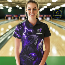 Load image into Gallery viewer, Purple Grim Reaper Bowling Shirt For Women Custom Lightning Team League Bowling Jersey Polo, 1/4 Zip TDM5856
