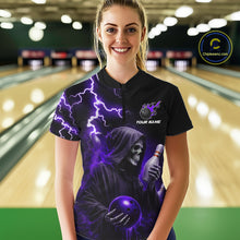 Load image into Gallery viewer, Purple Grim Reaper Bowling Shirt For Women Custom Lightning Team League Bowling Jersey Polo, 1/4 Zip TDM5856