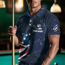 Load image into Gallery viewer, Blue Navy Grunge Eagle American Flag Custom Billiard Shirts For Men, Patriotic Billiard Team Shirts TDM3681