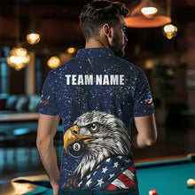 Load image into Gallery viewer, Blue Navy Grunge Eagle American Flag Custom Billiard Shirts For Men, Patriotic Billiard Team Shirts TDM3681