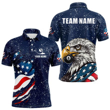 Load image into Gallery viewer, Blue Navy Grunge Eagle American Flag Custom Billiard Shirts For Men, Patriotic Billiard Team Shirts TDM3681