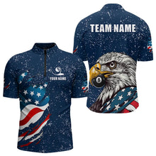 Load image into Gallery viewer, Blue Navy Grunge Eagle American Flag Custom Billiard Shirts For Men, Patriotic Billiard Team Shirts TDM3681