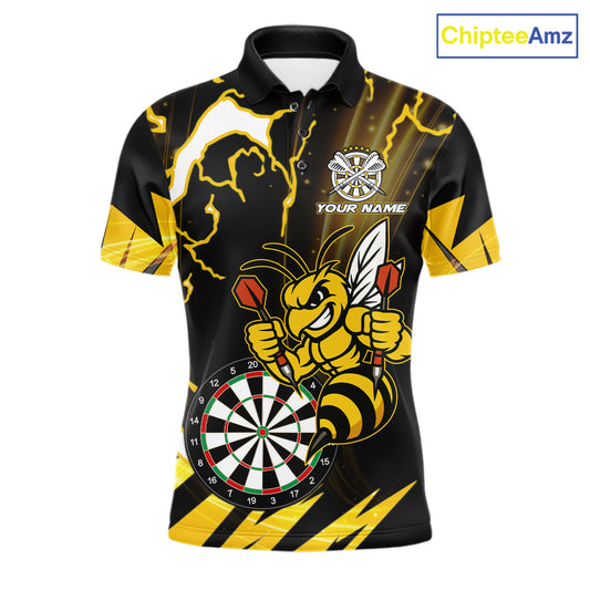 Yellow Black Funny Bee Thunder Lightning Darts Shirt For Men Custom Dart Team Jersey Polo, 1/4 Zip TDM6015