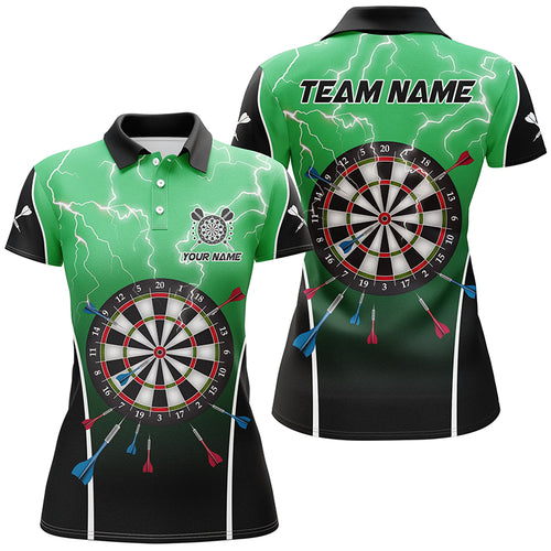 Personalized Lightning Thunder Dartboard Green 3D Women Darts Polo Shirts Custom Darts Team Jersey TDM1371